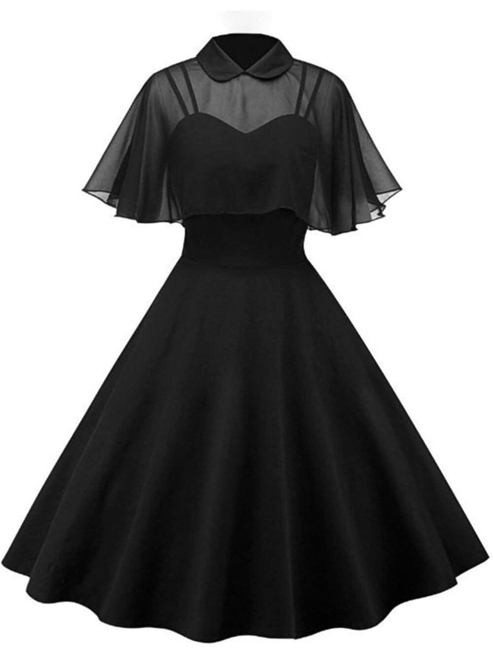 Women's Black 1950s Cloak Two Piece Zipper Cape Sleeve Cocktail Dress